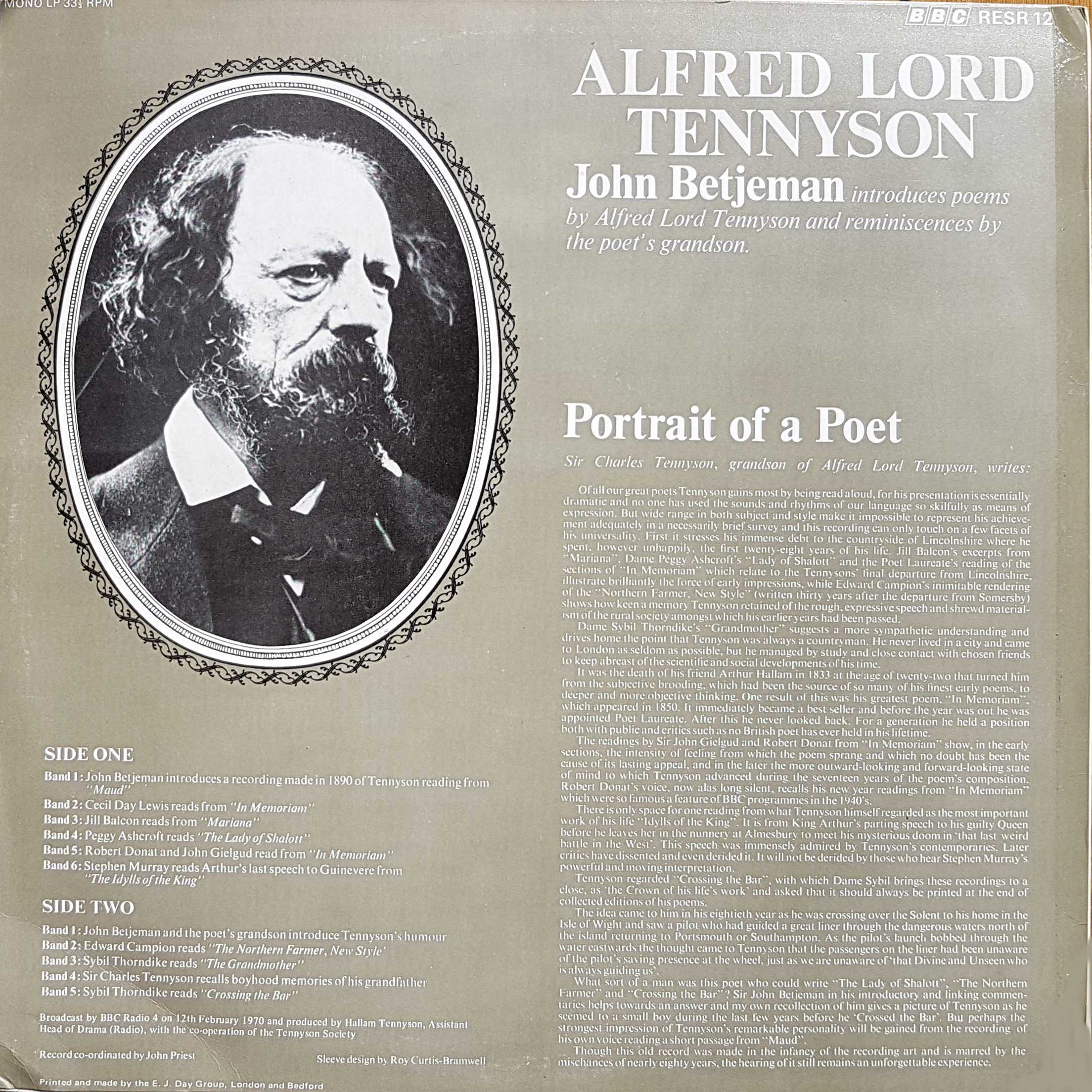 Picture of RESR 12 Alfred Lord Tennyson - Portrait of a poet by artist Alfred Lord Tennyson / John Betjeman from the BBC records and Tapes library